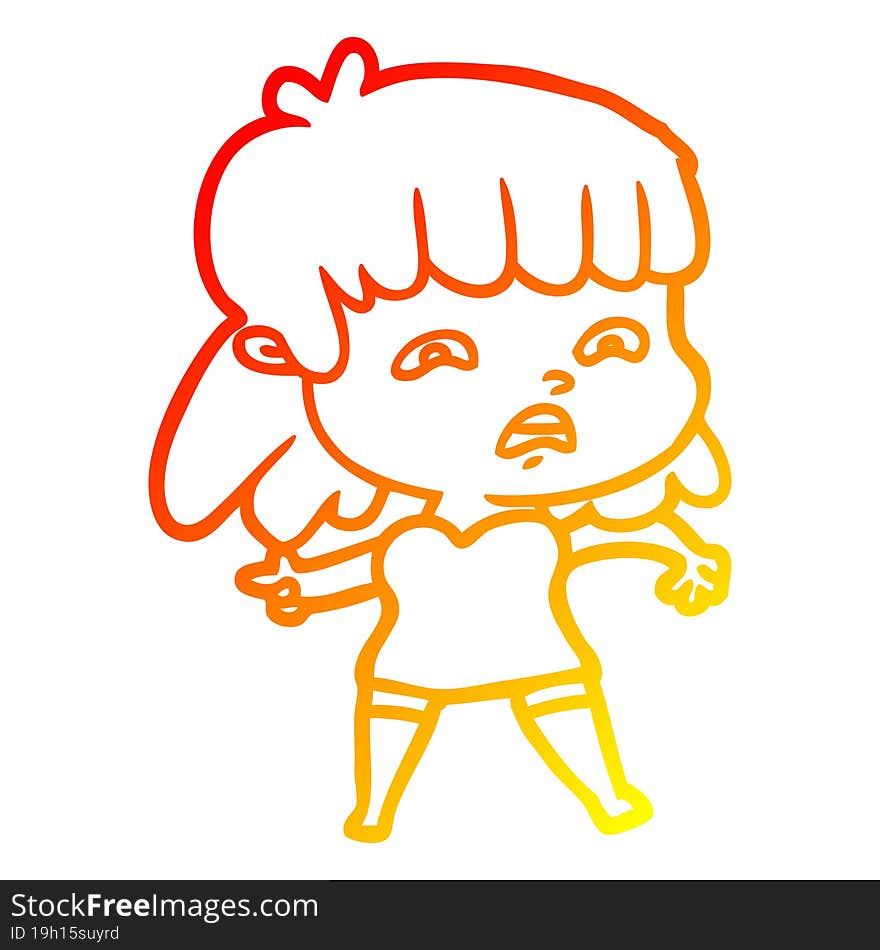 warm gradient line drawing cartoon worried woman