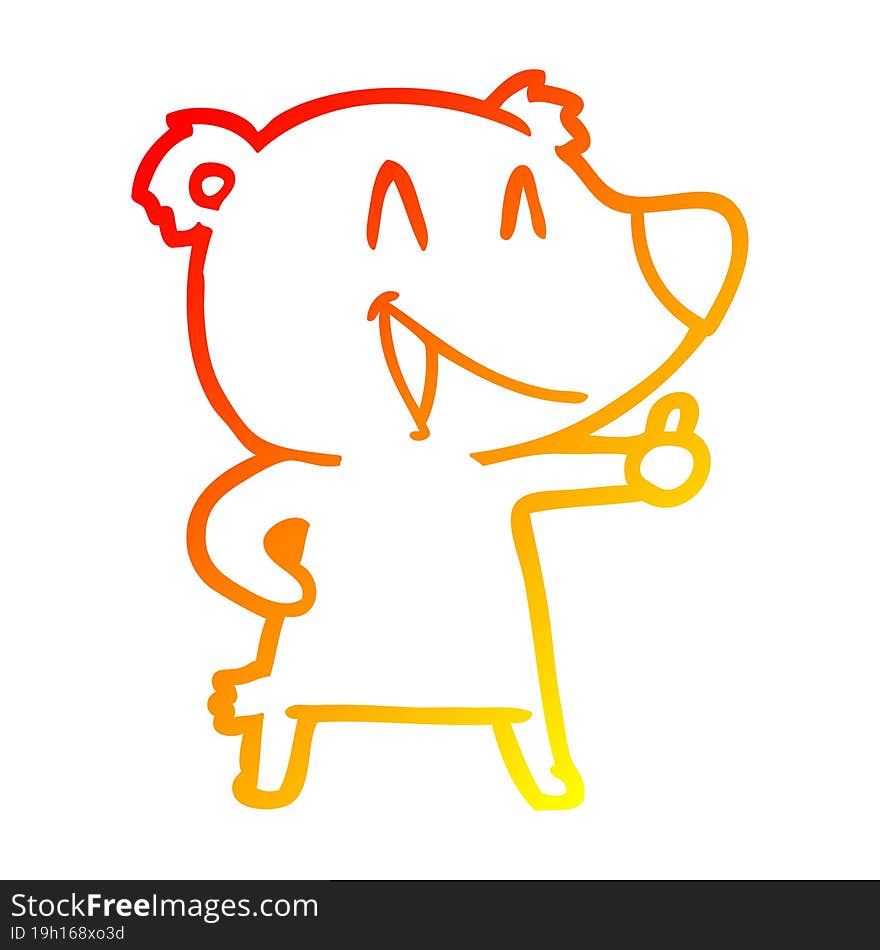 warm gradient line drawing of a laughing bear cartoon