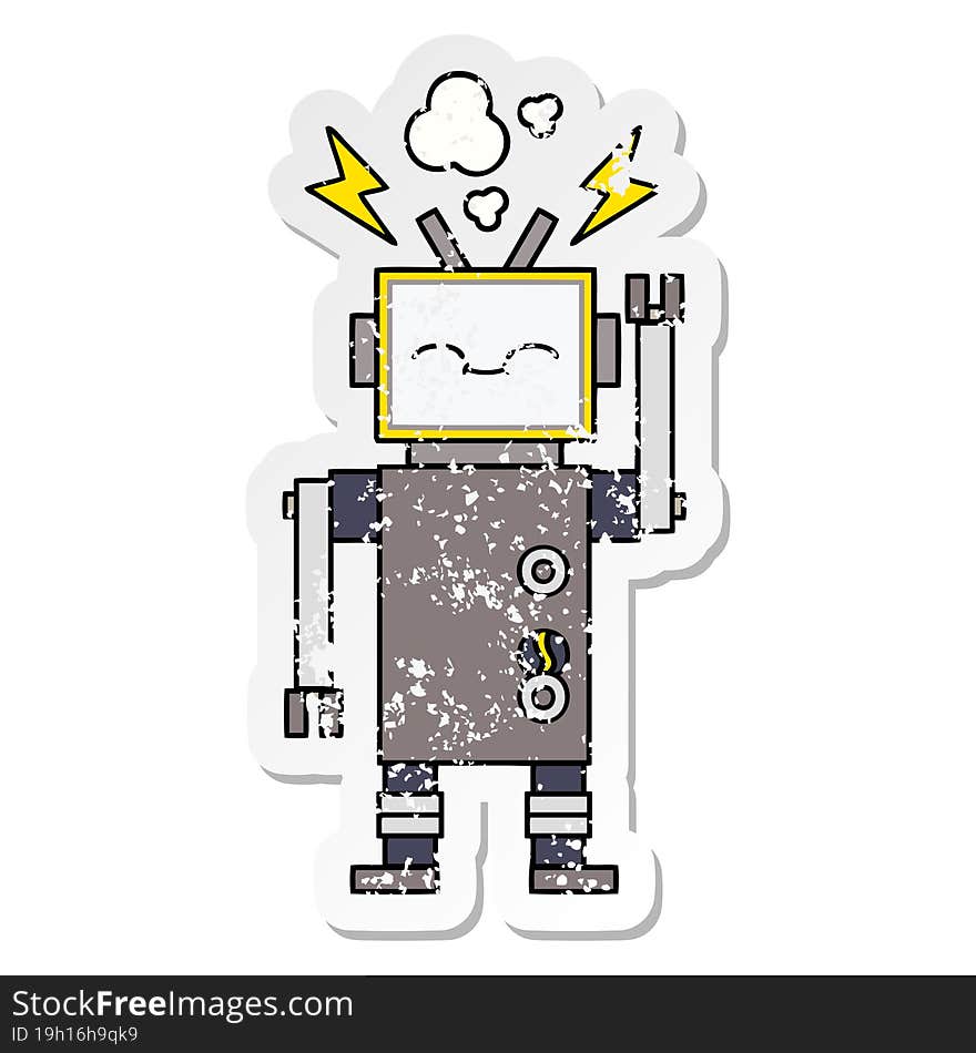 Distressed Sticker Of A Cute Cartoon Robot