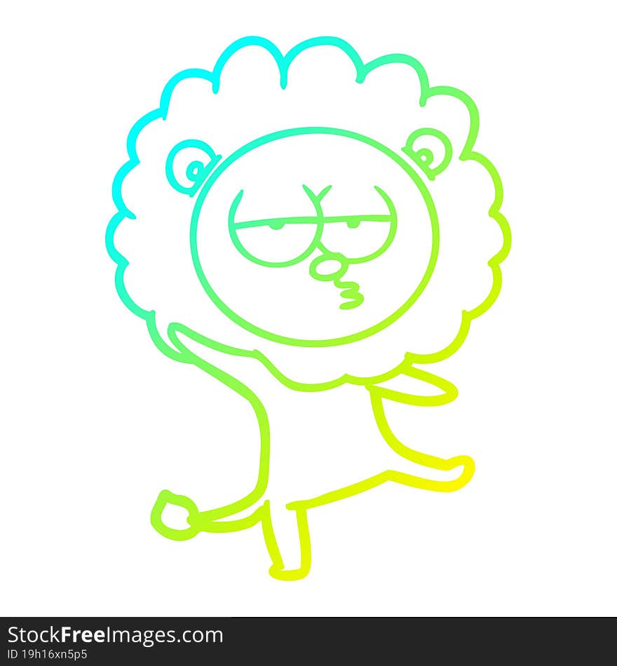 cold gradient line drawing of a cartoon dancing lion