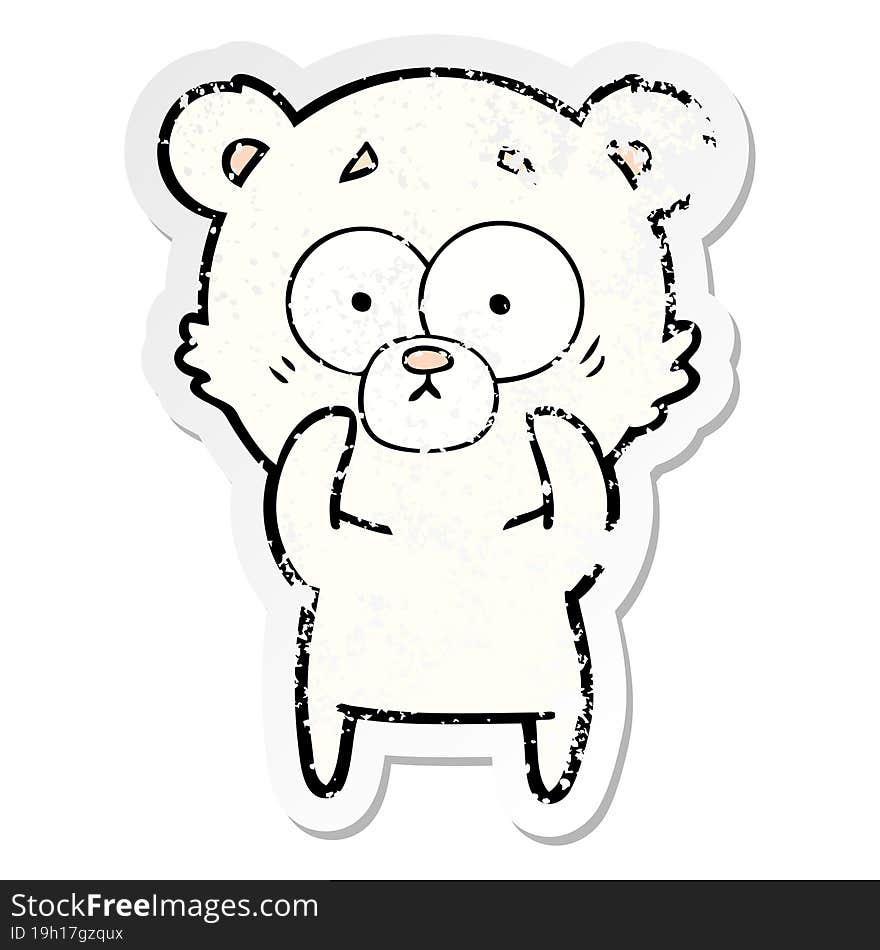 Distressed Sticker Of A Surprised Polar Bear Cartoon