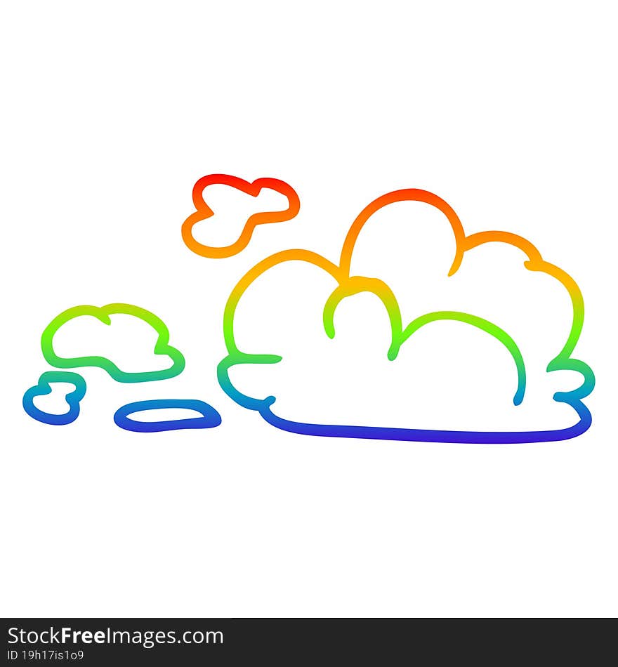 rainbow gradient line drawing of a cartoon fluffy white clouds