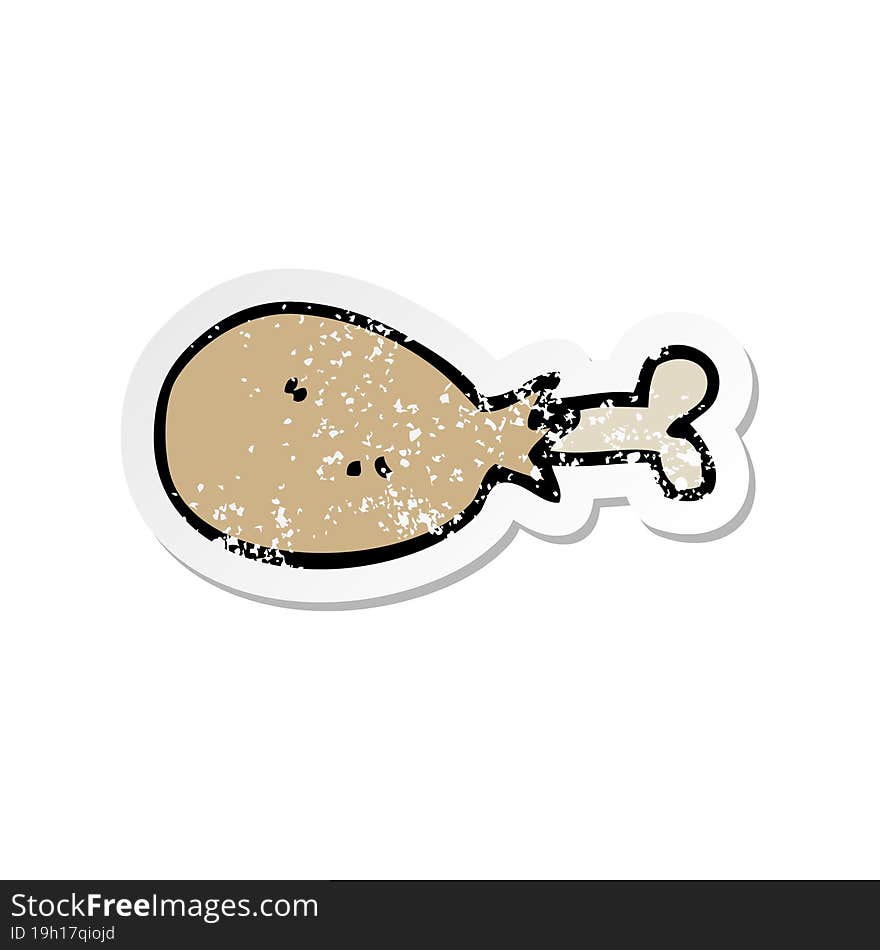 distressed sticker of a cartoon cooked chicken leg