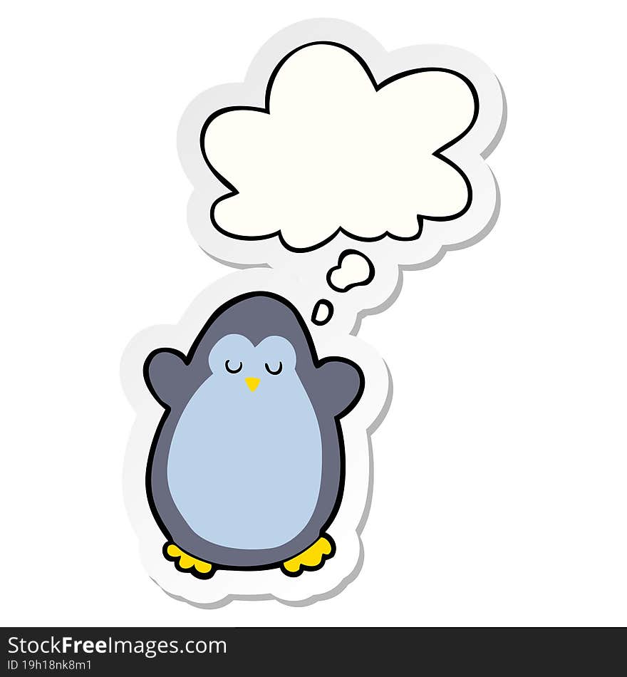 cartoon penguin and thought bubble as a printed sticker