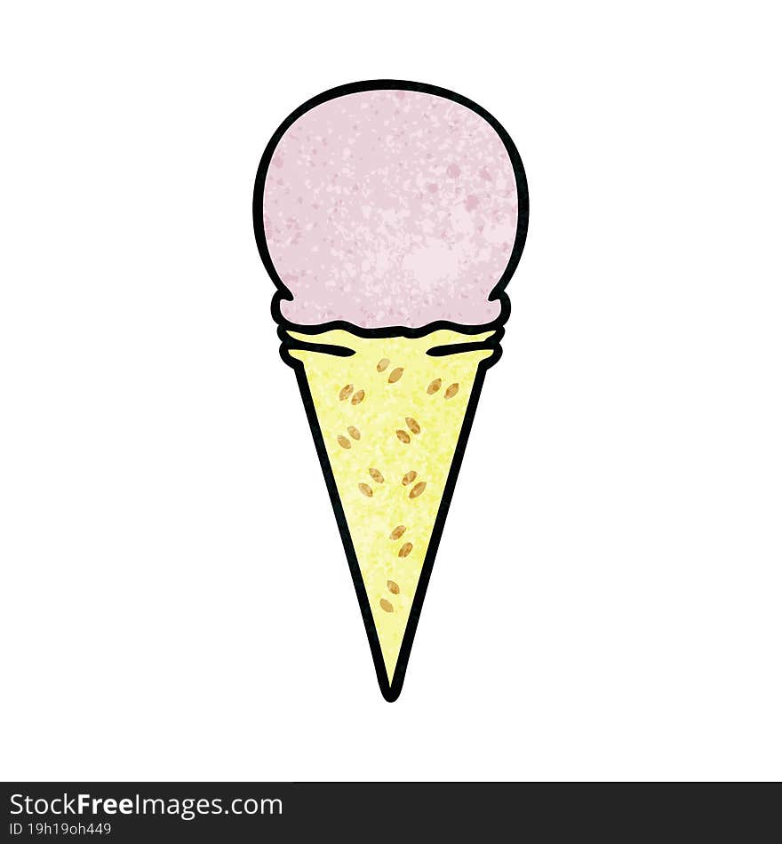 quirky hand drawn cartoon strawberry ice cream cone