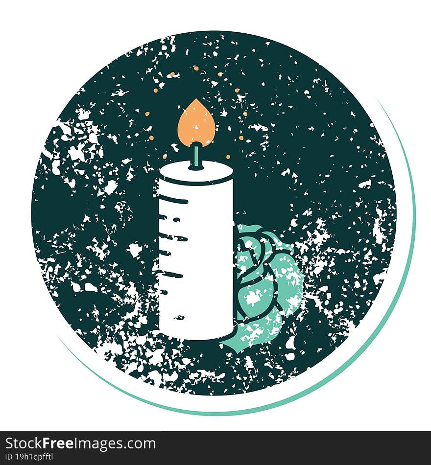 iconic distressed sticker tattoo style image of a candle and a rose. iconic distressed sticker tattoo style image of a candle and a rose