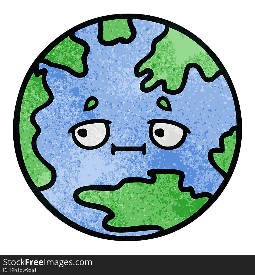 retro grunge texture cartoon planet earth