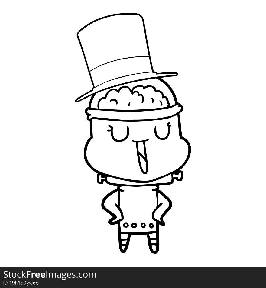 happy cartoon robot wearing top hat. happy cartoon robot wearing top hat