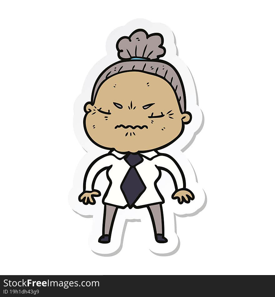 Sticker Of A Cartoon Annoyed Old Lady