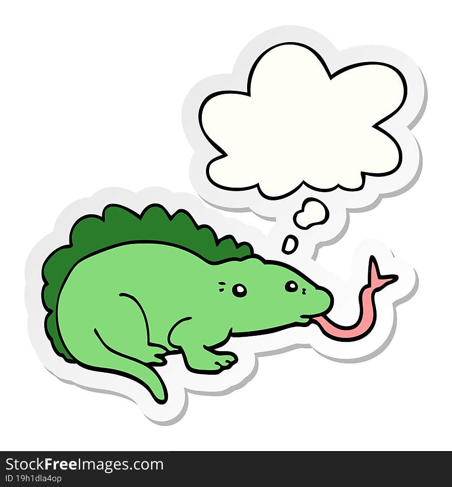 cartoon lizard and thought bubble as a printed sticker