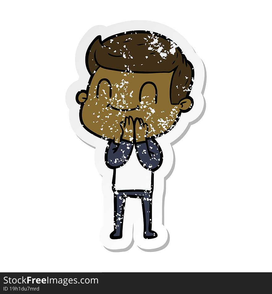 distressed sticker of a cartoon friendly man