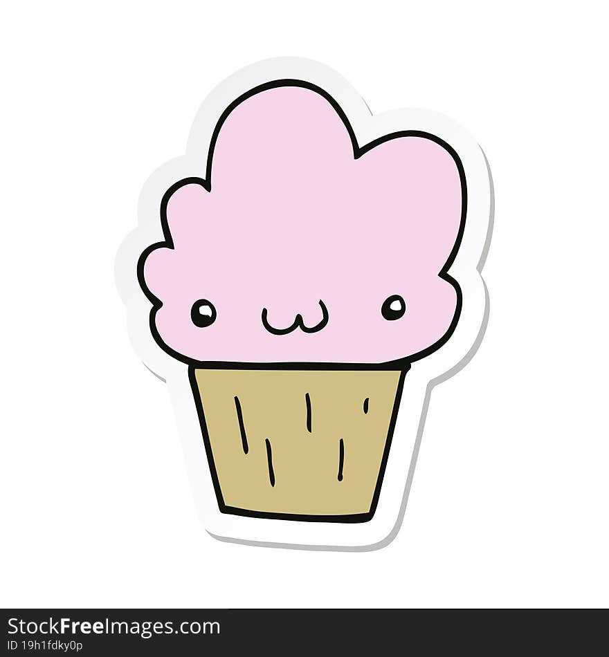 sticker of a cartoon cupcake with face