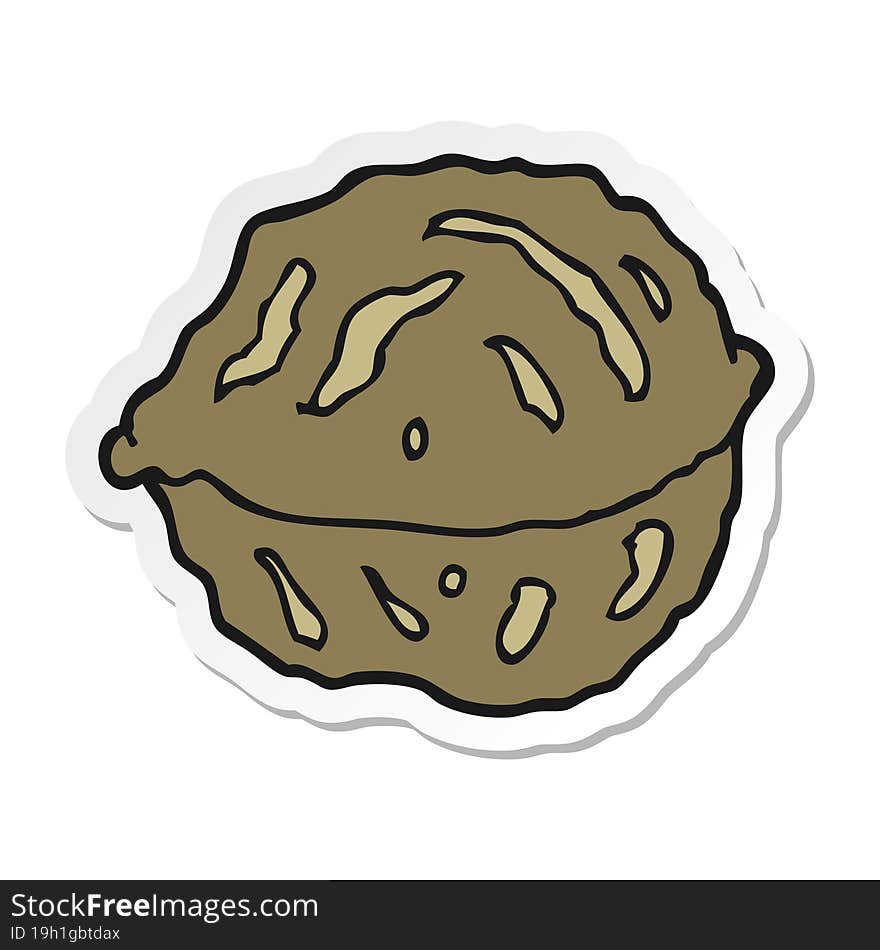 Sticker Of A Cartoon Walnut In Shell