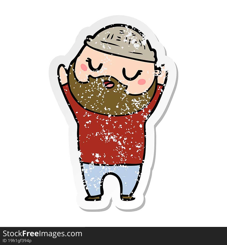 distressed sticker of a cartoon man with beard