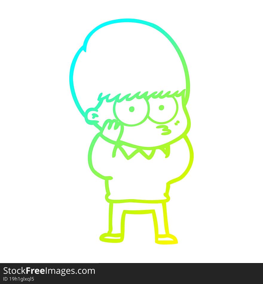 cold gradient line drawing nervous cartoon boy