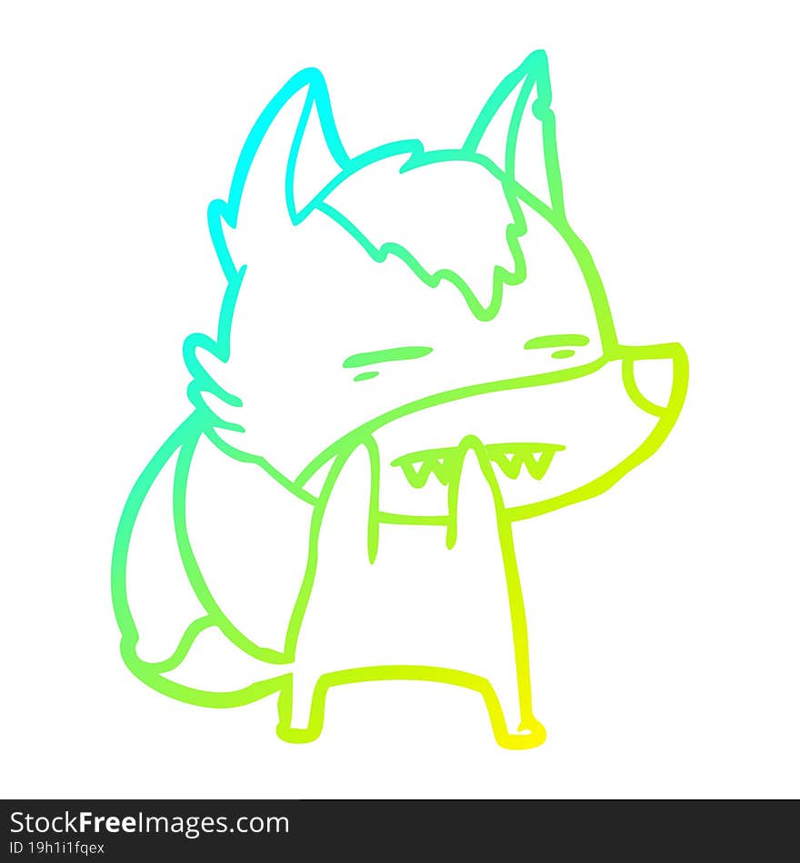 cold gradient line drawing of a cartoon wolf showing teeth