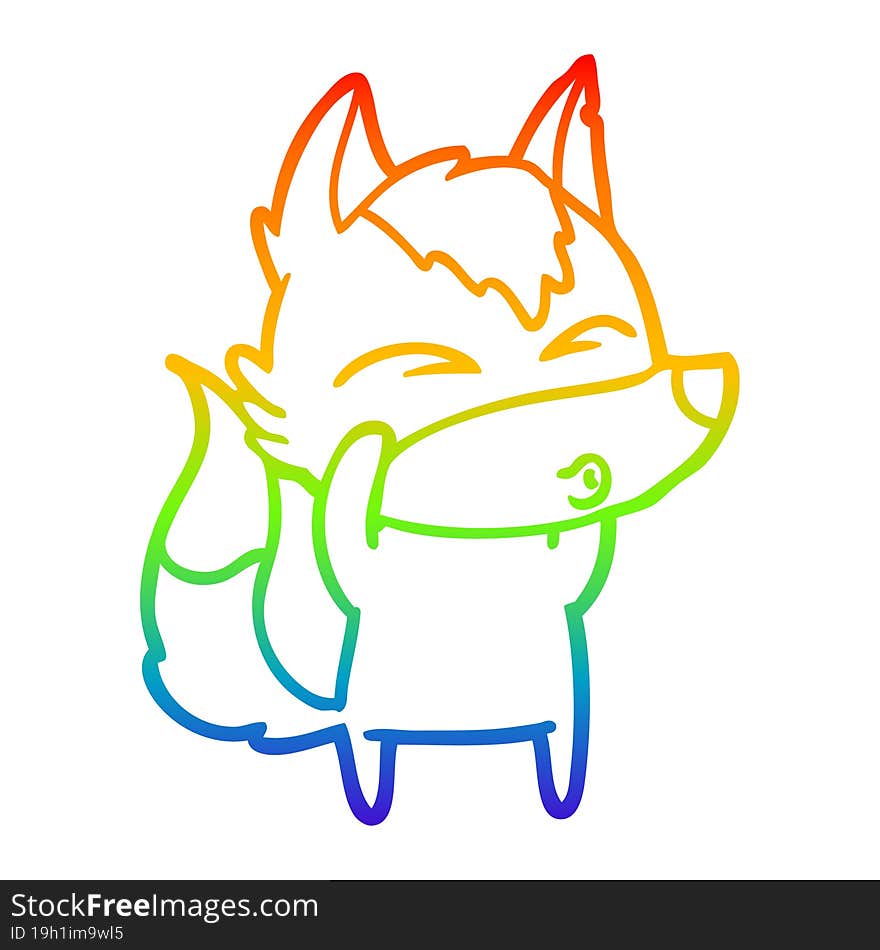 rainbow gradient line drawing cartoon wolf whistling