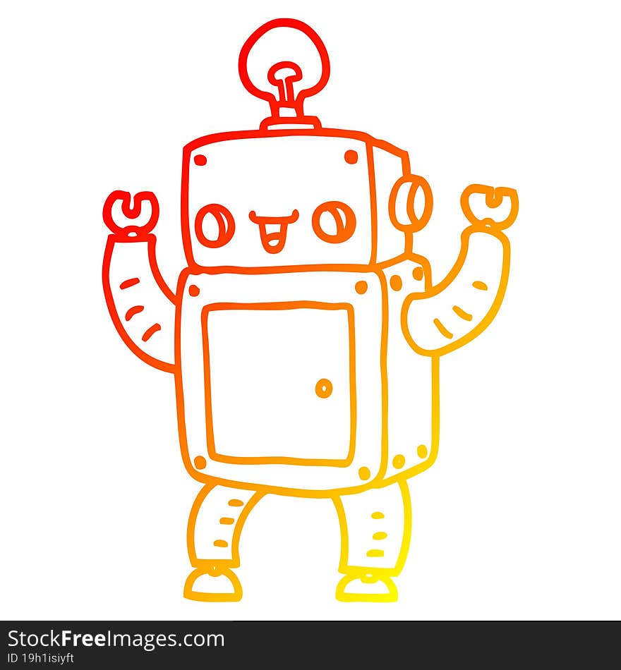 warm gradient line drawing of a cartoon happy robot