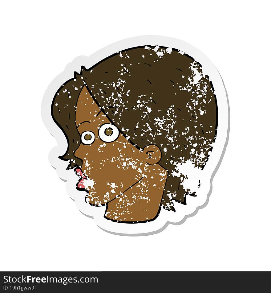 Retro Distressed Sticker Of A Cartoon Female Face