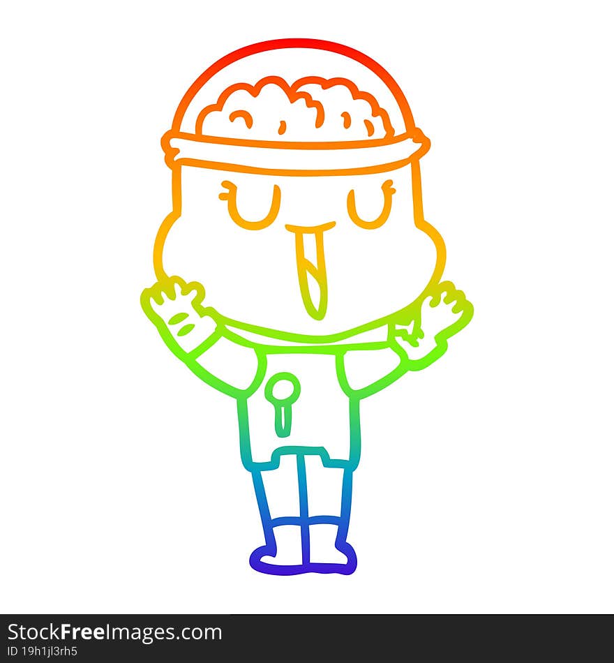 rainbow gradient line drawing of a happy cartoon robot