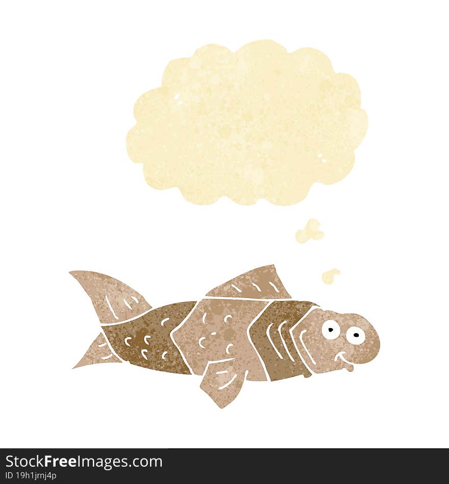 cartoon funny fish with thought bubble