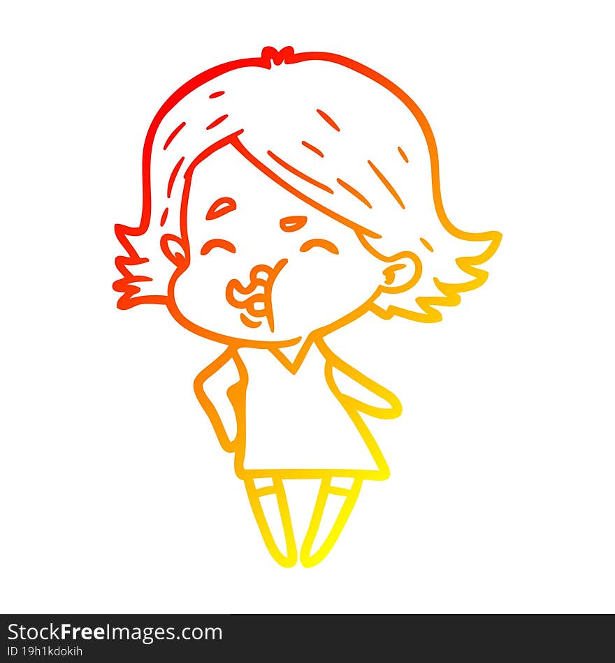 warm gradient line drawing cartoon girl pulling face