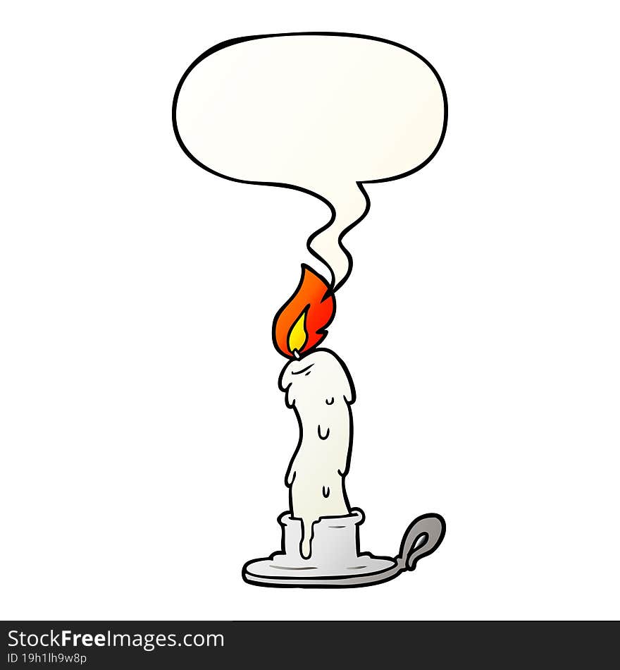 cartoon spooky old candle and speech bubble in smooth gradient style