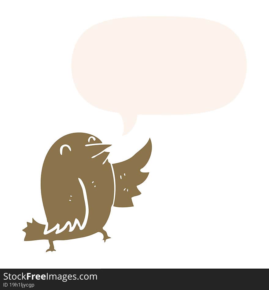 Cartoon Bird And Speech Bubble In Retro Style