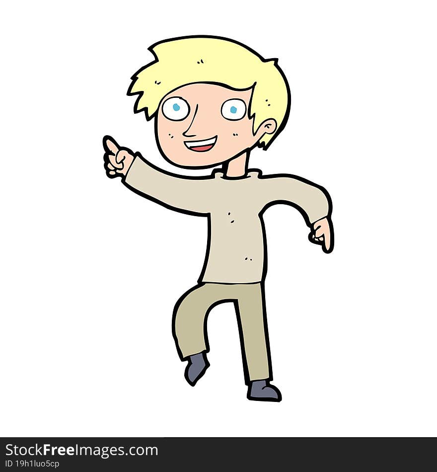 cartoon happy boy pointing