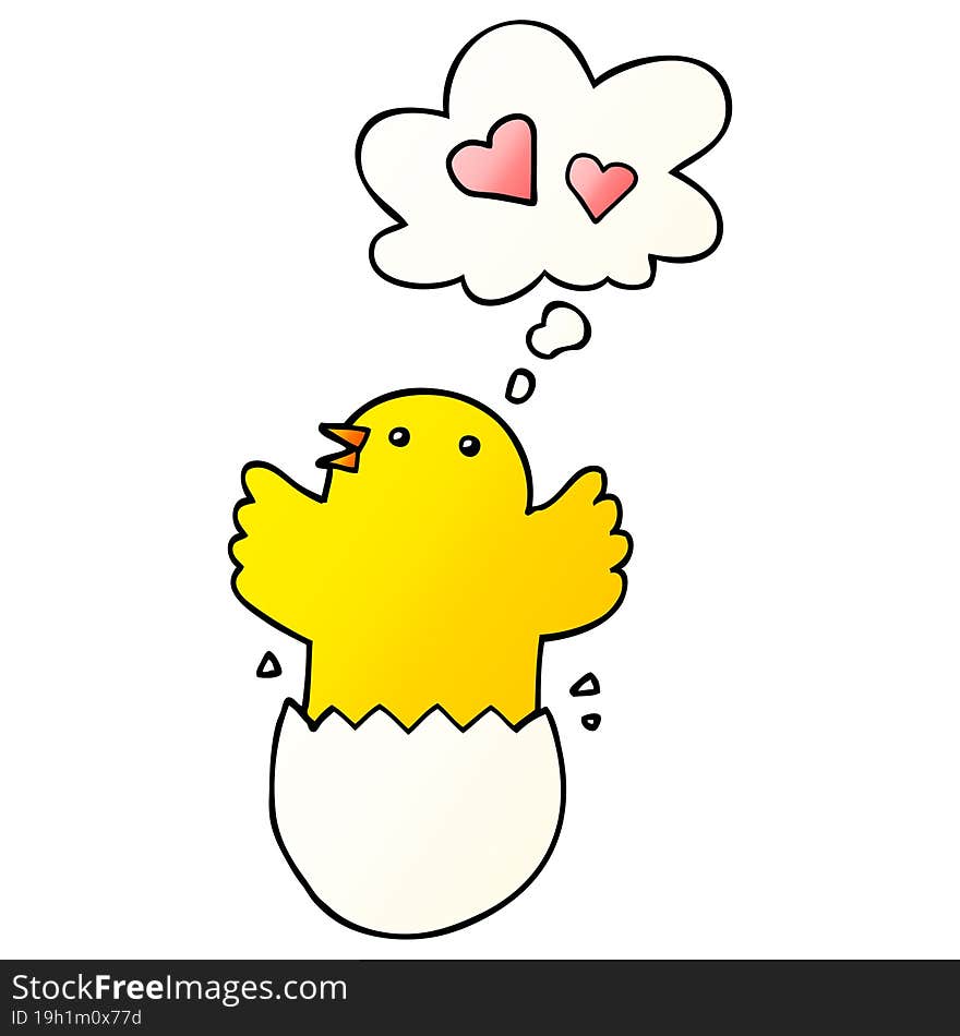 Cute Hatching Chick Cartoon And Thought Bubble In Smooth Gradient Style