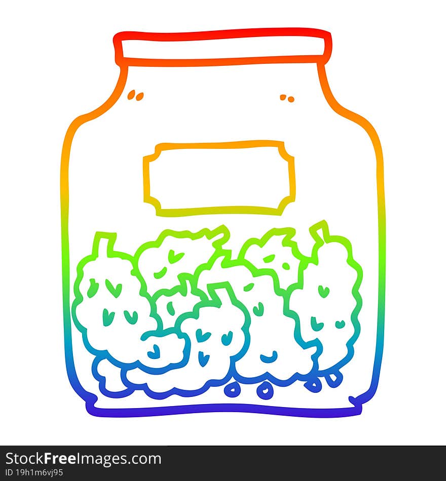 rainbow gradient line drawing cartoon cannabis dispensary jar