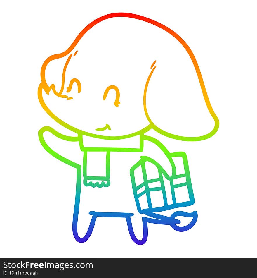 rainbow gradient line drawing cute cartoon christmas elephant