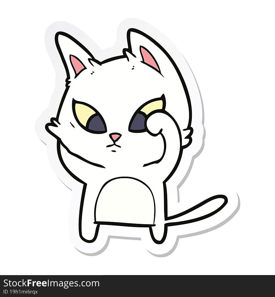 sticker of a confused cartoon cat