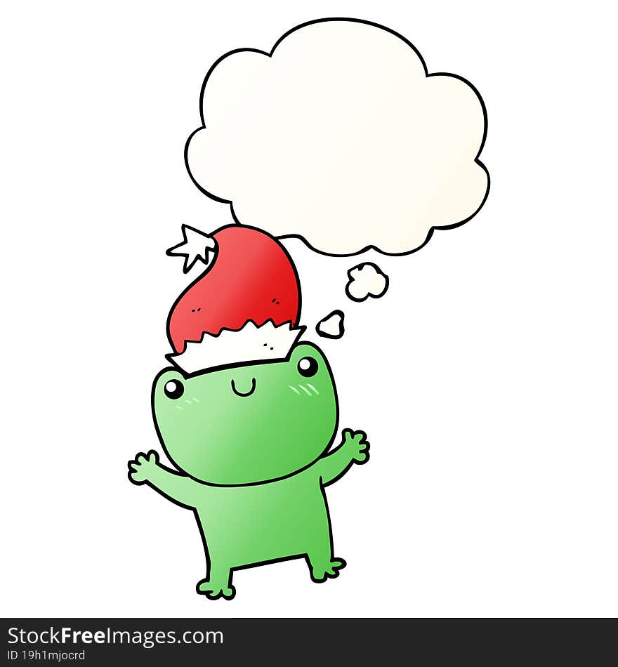 cute cartoon frog wearing christmas hat with thought bubble in smooth gradient style