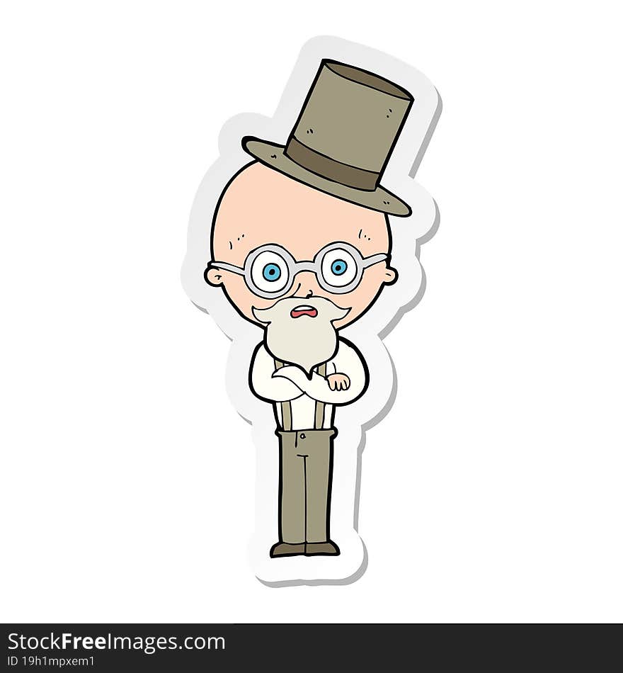 sticker of a cartoon old man wearing top hat