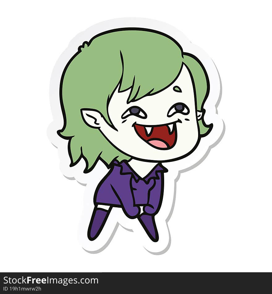 sticker of a cartoon laughing vampire girl