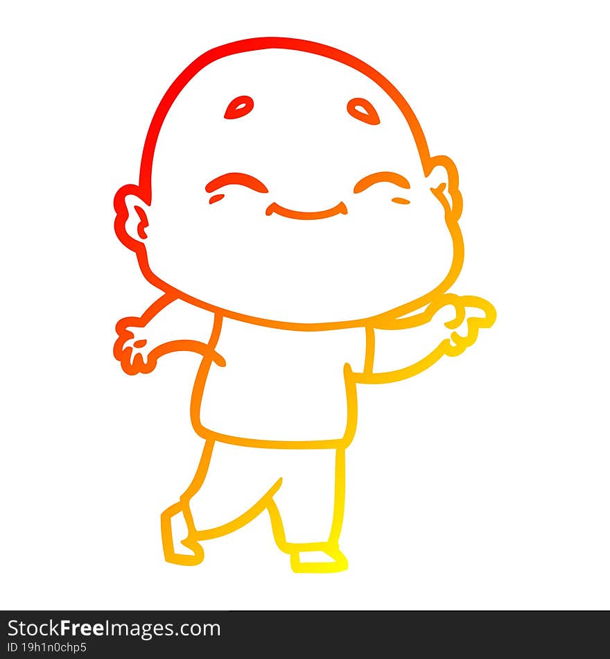 Warm Gradient Line Drawing Cartoon Happy Bald Man