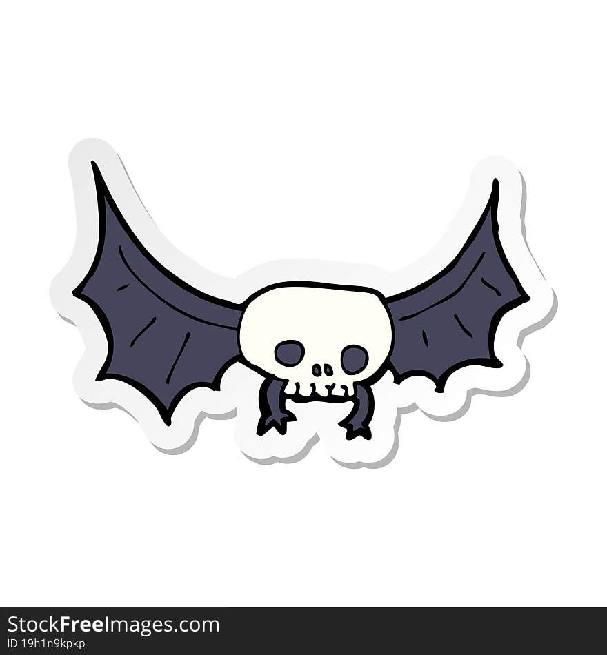 Sticker Of A Cartoon Spooky Skull Bat