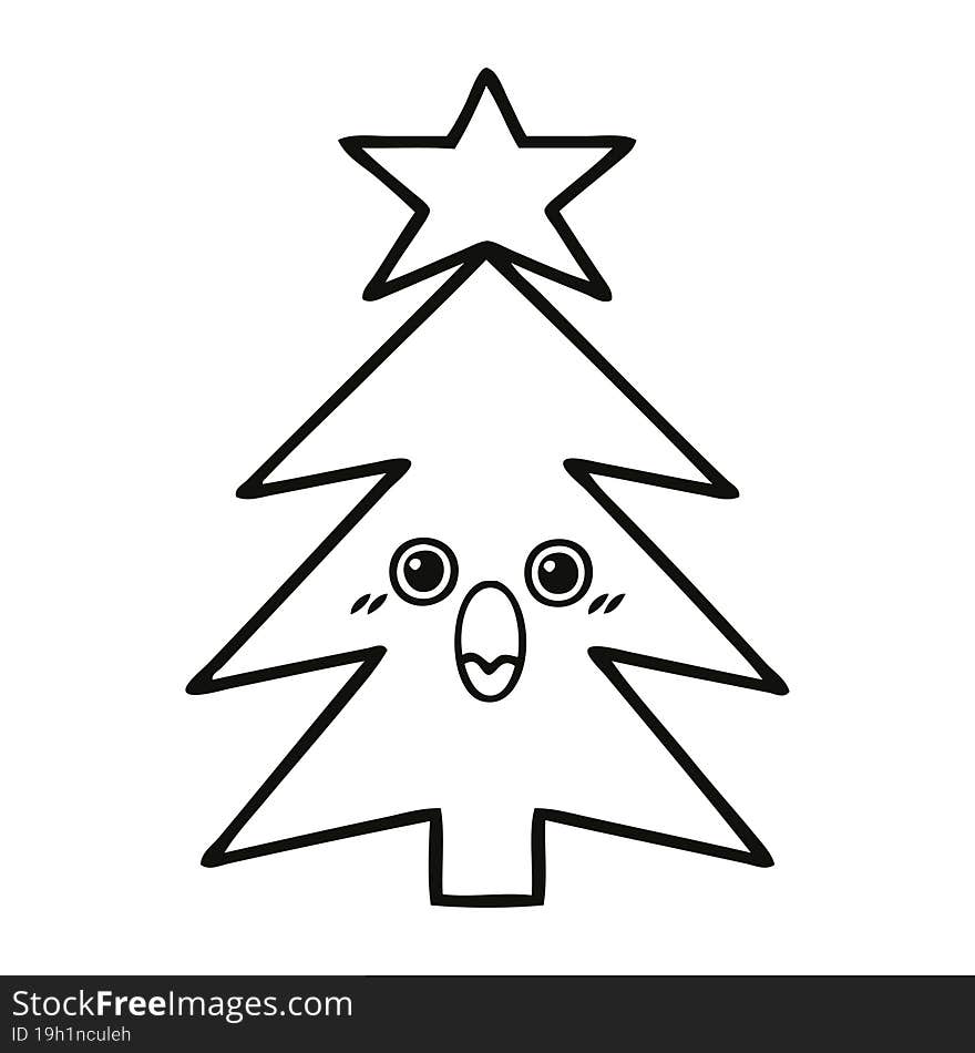 Line Drawing Cartoon Christmas Tree