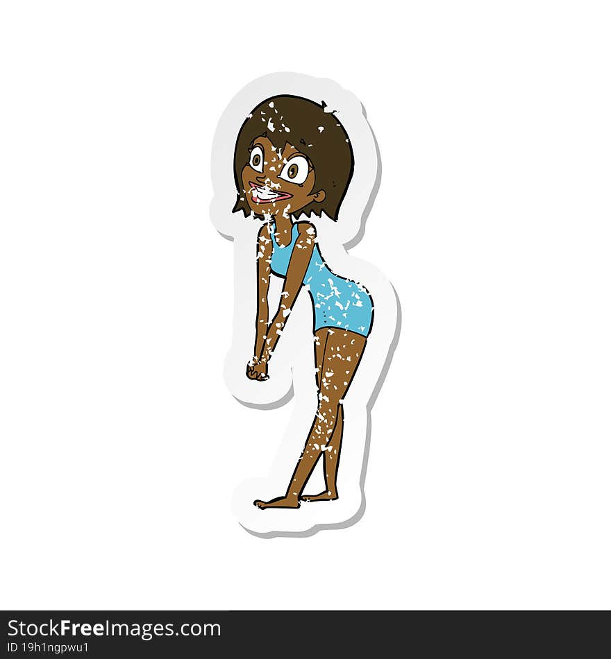 retro distressed sticker of a cartoon excited woman