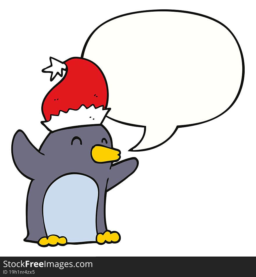 cute cartoon christmas penguin with speech bubble