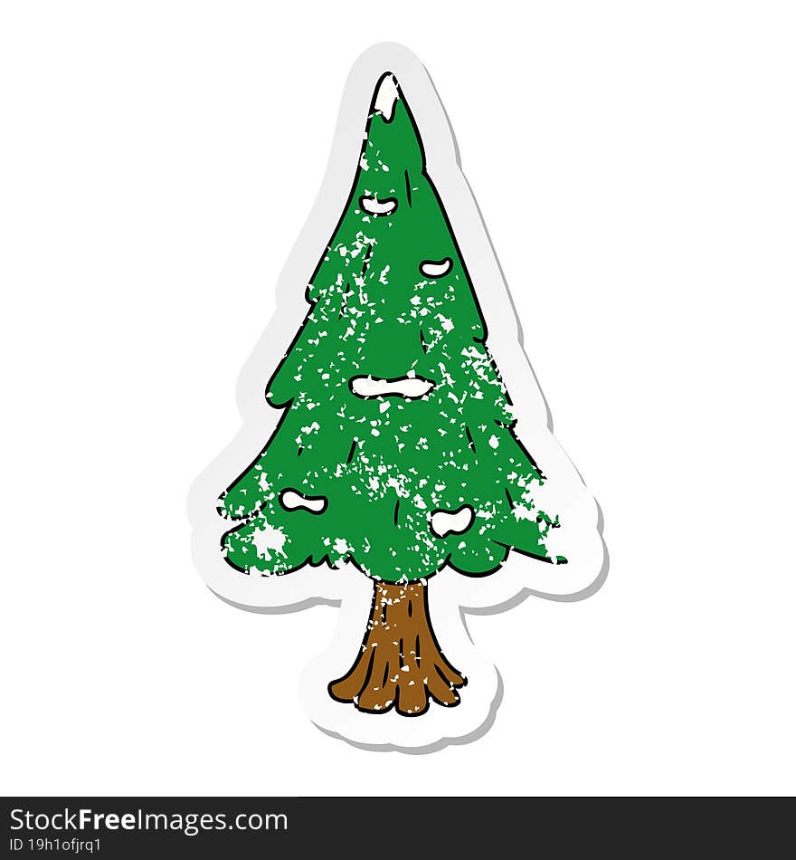 hand drawn distressed sticker cartoon doodle single snow covered tree