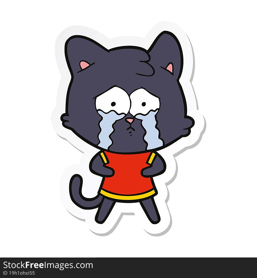 sticker of a cartoon crying cat