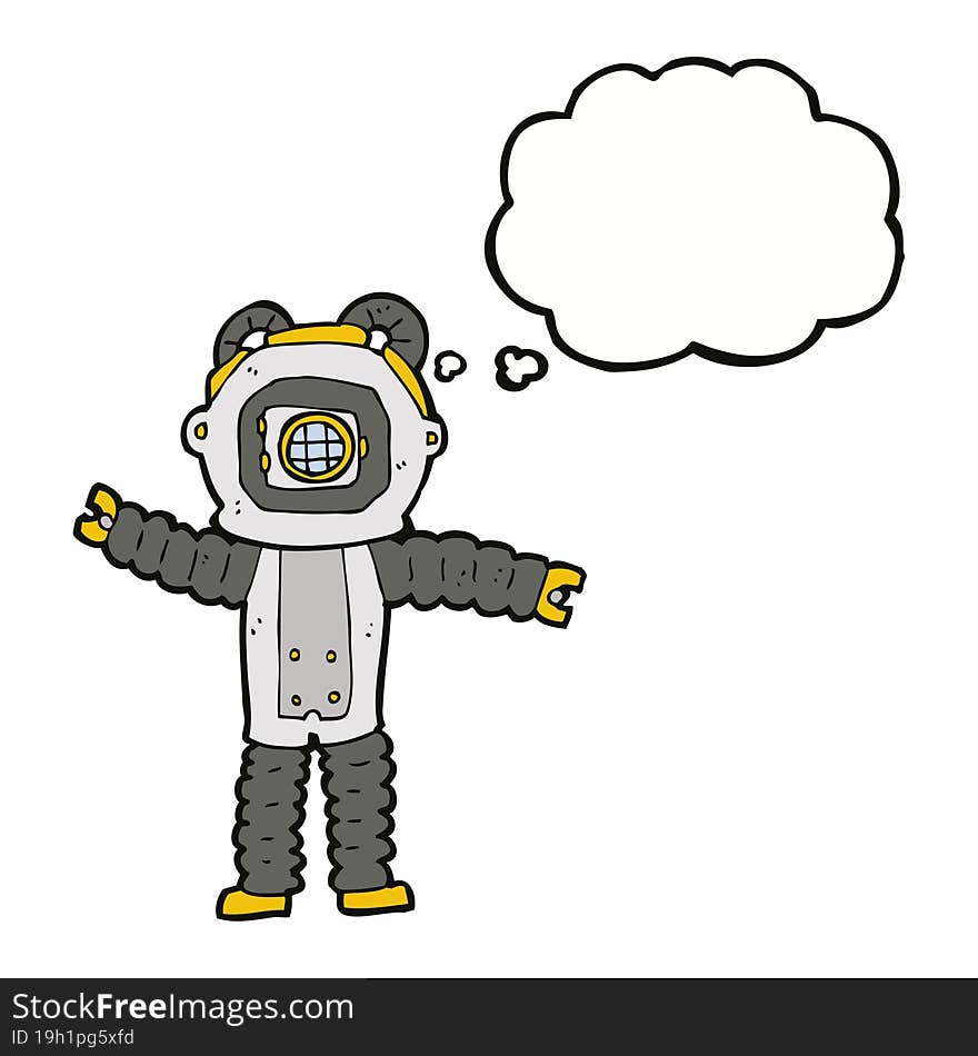 cartoon deep sea diver with thought bubble