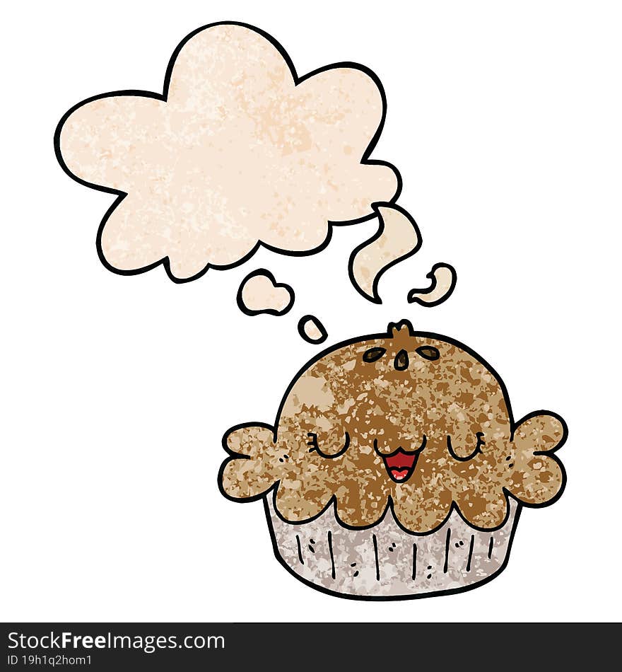 cute cartoon pie and thought bubble in grunge texture pattern style