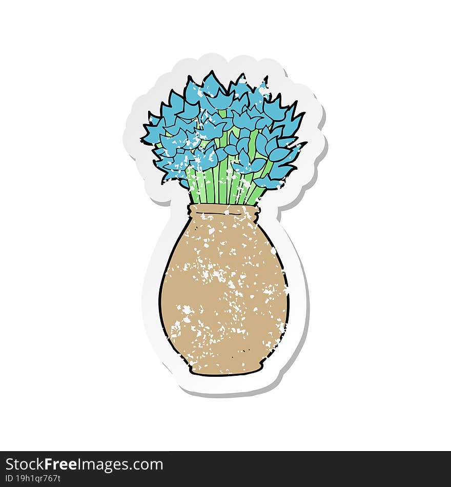 retro distressed sticker of a cartoon vase of flowers