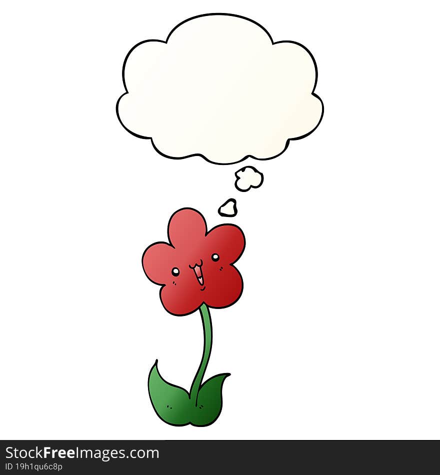 cartoon flower and thought bubble in smooth gradient style