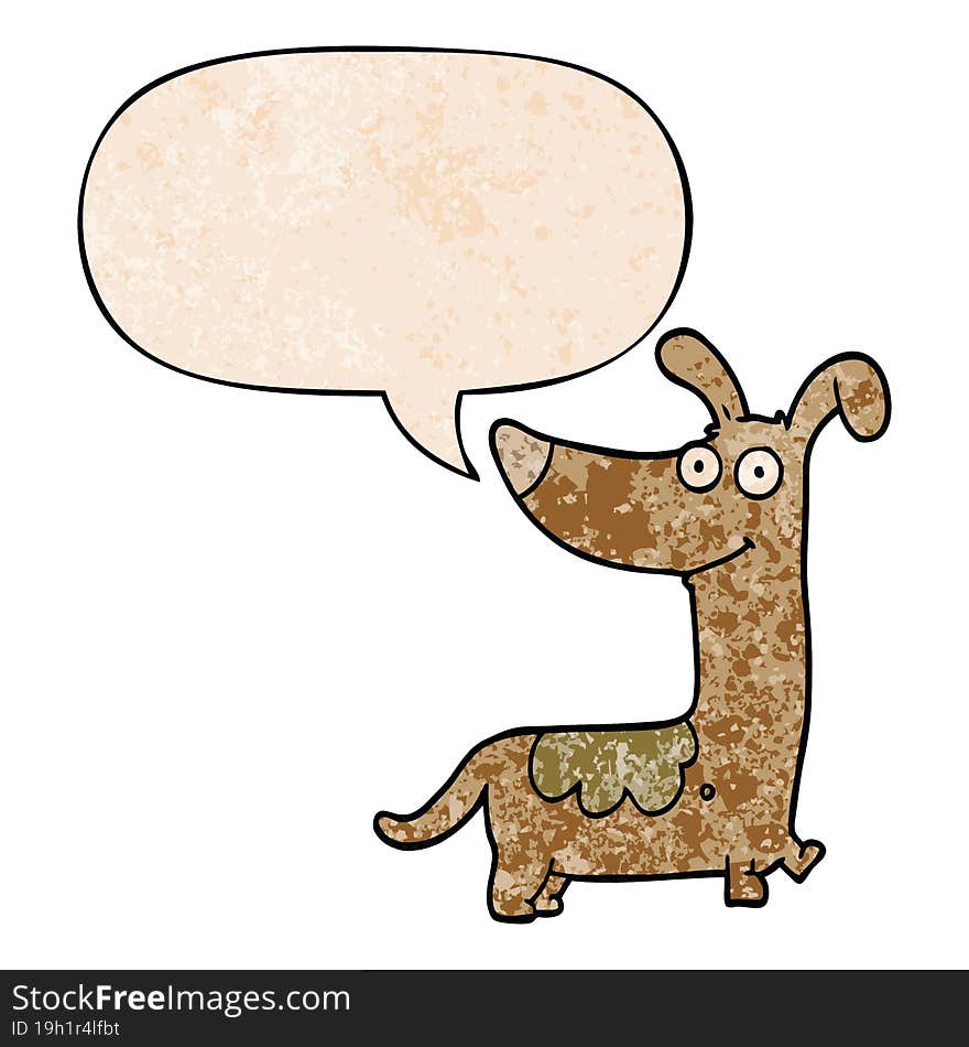 cartoon dog and speech bubble in retro texture style