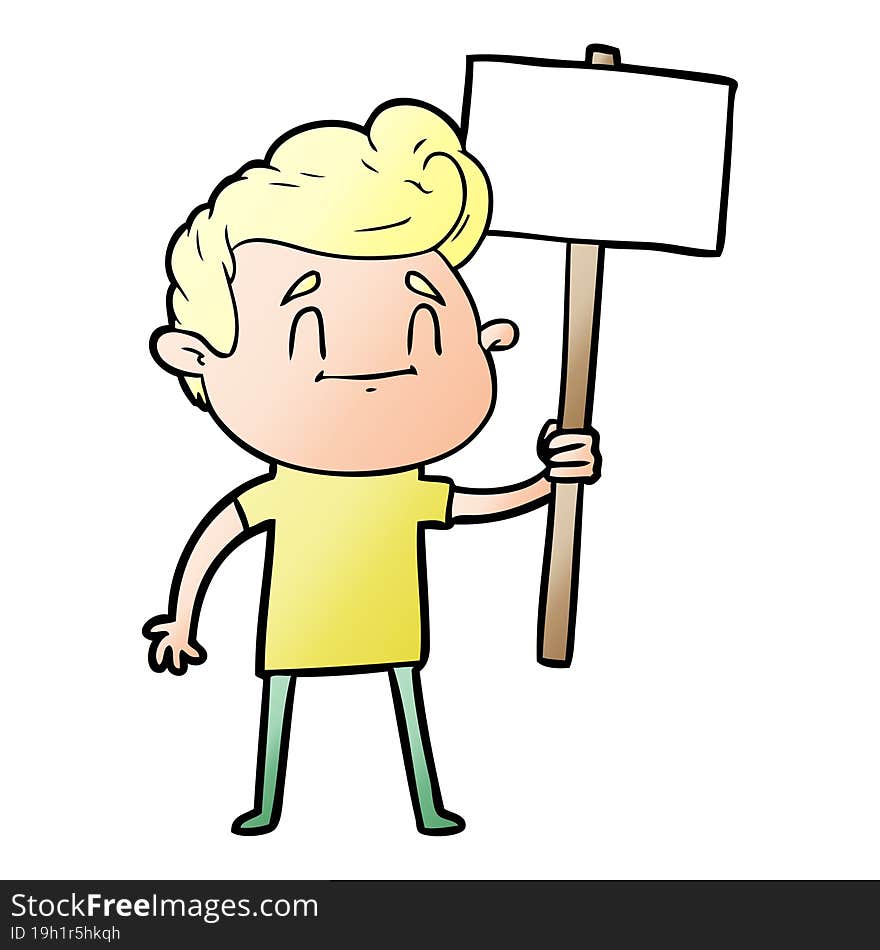 happy cartoon man with sign. happy cartoon man with sign