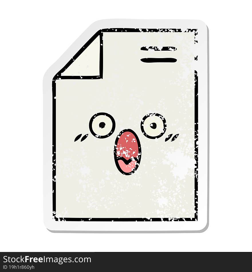 Distressed Sticker Of A Cute Cartoon Sheet Of Paper